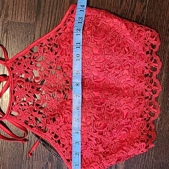 Red Lace Satin Halter Crop Top Women's 1 Sexy Romantic Party Elevated Casual - Picture 8 of 10